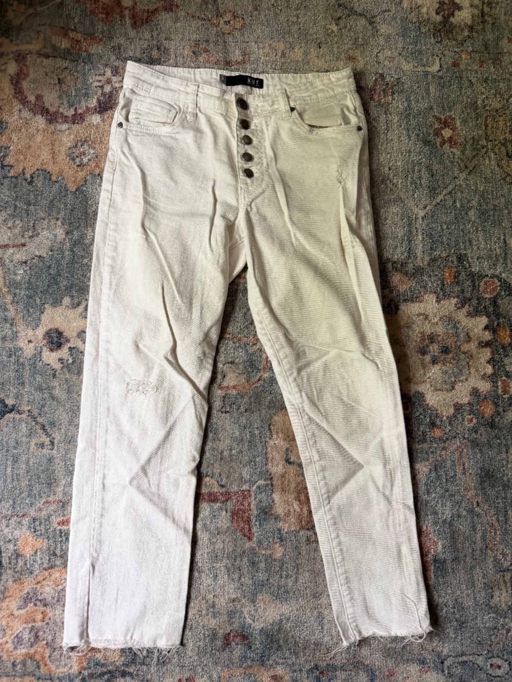 KUT from the Kloth White Distressed Button Fly Jeans Size 4
